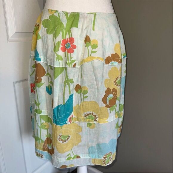 Floral Boho Cotton Flowy Midi Skirt Size S Cottagecore Whimsical A-Line Beach - Picture 3 of 11